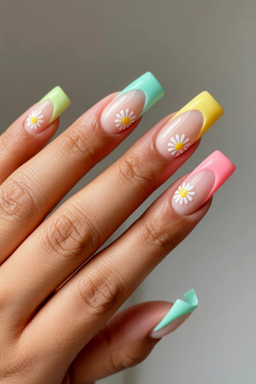 elegant spring ballerina nails 2026 pastel french ballerina nails with daisy accents