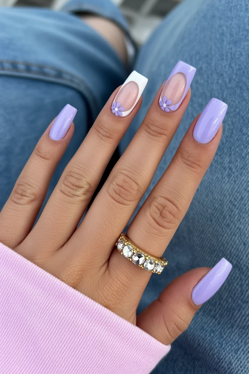 elegant spring ballerina nails 2026 soft lavender ballerina nails with minimalist floral accents