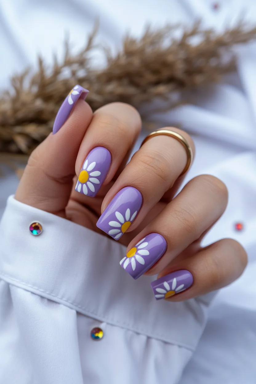 elegant spring ballerina nails 2026 lavender ballerina nails with daisy artwork