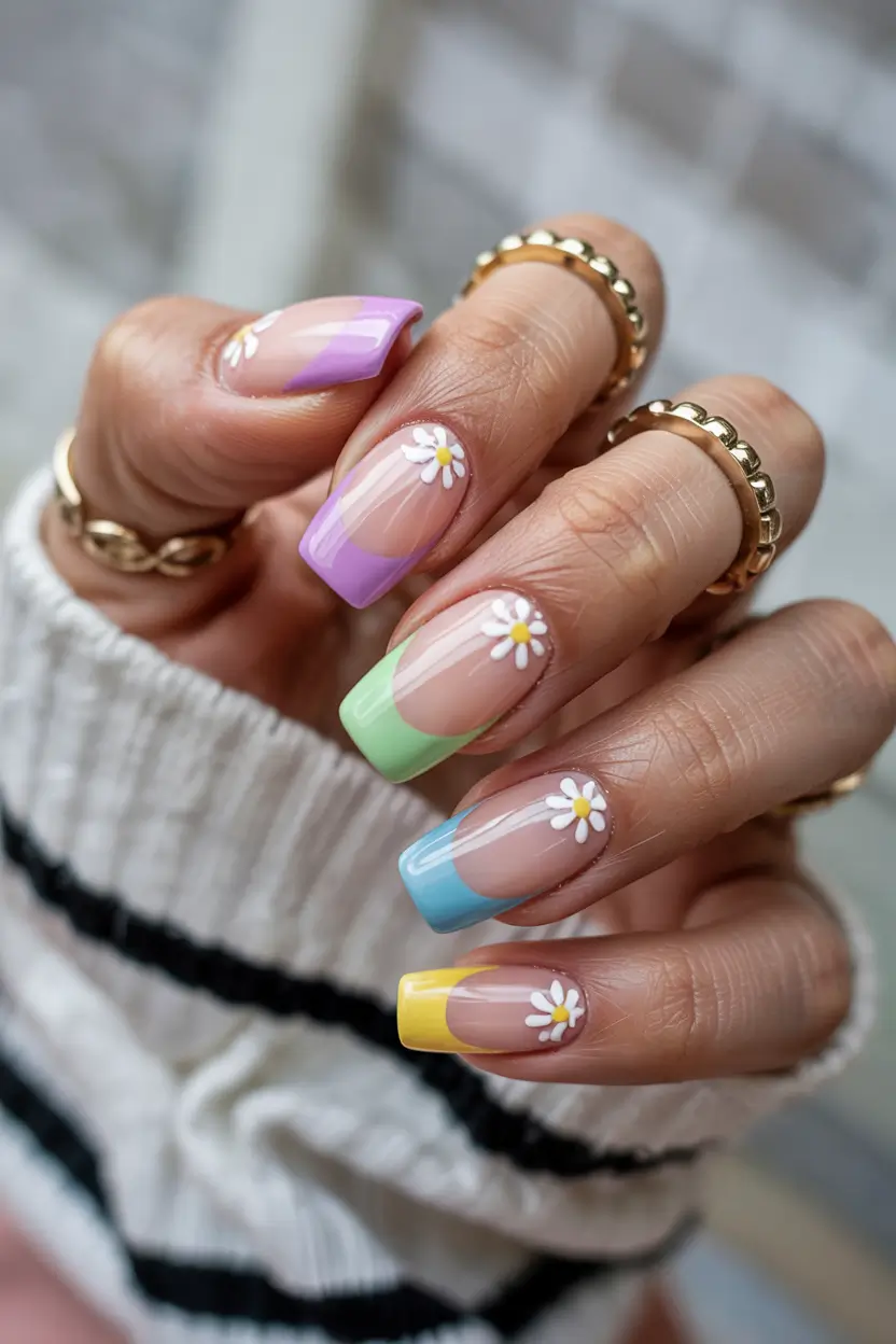 elegant spring french tip nails 2026 Pastel Daisy French Tips With Playful Spring Charm 11