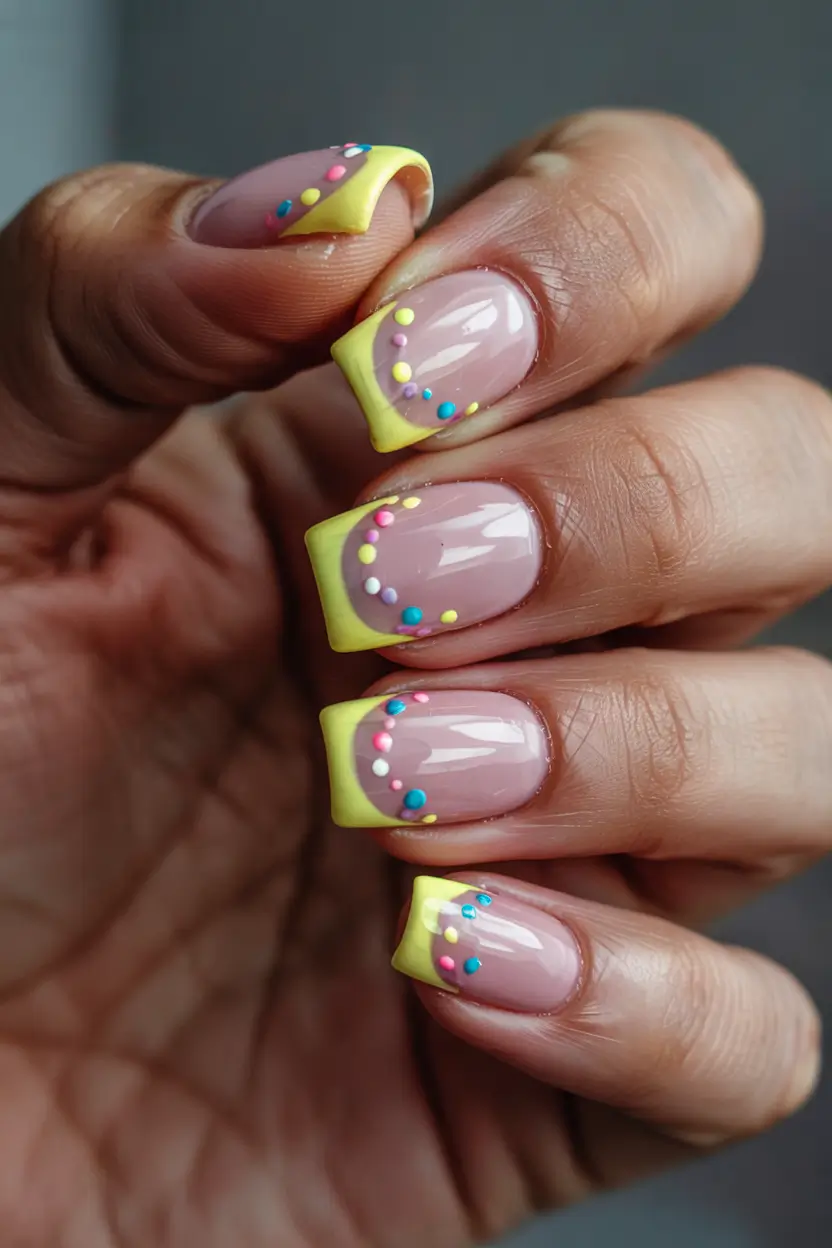 elegant spring french tip nails 2026 Sunny Yellow French With Confetti Details 12