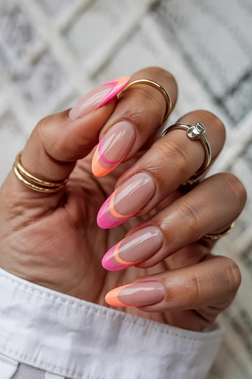 elegant spring french tip nails 2026 Neon Wave French For A Bold Spring Statement 13