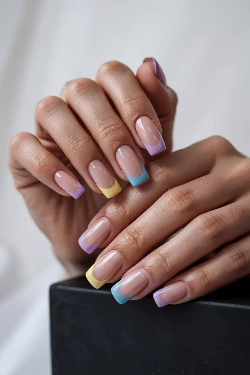 elegant spring french tip nails 2026 Soft Pastel Square French For Modern Spring Style 19