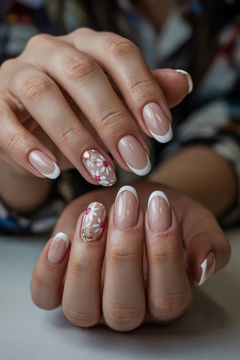 elegant spring french tip nails 2026 Minimal Daisy French With Soft Natural Elegance 8