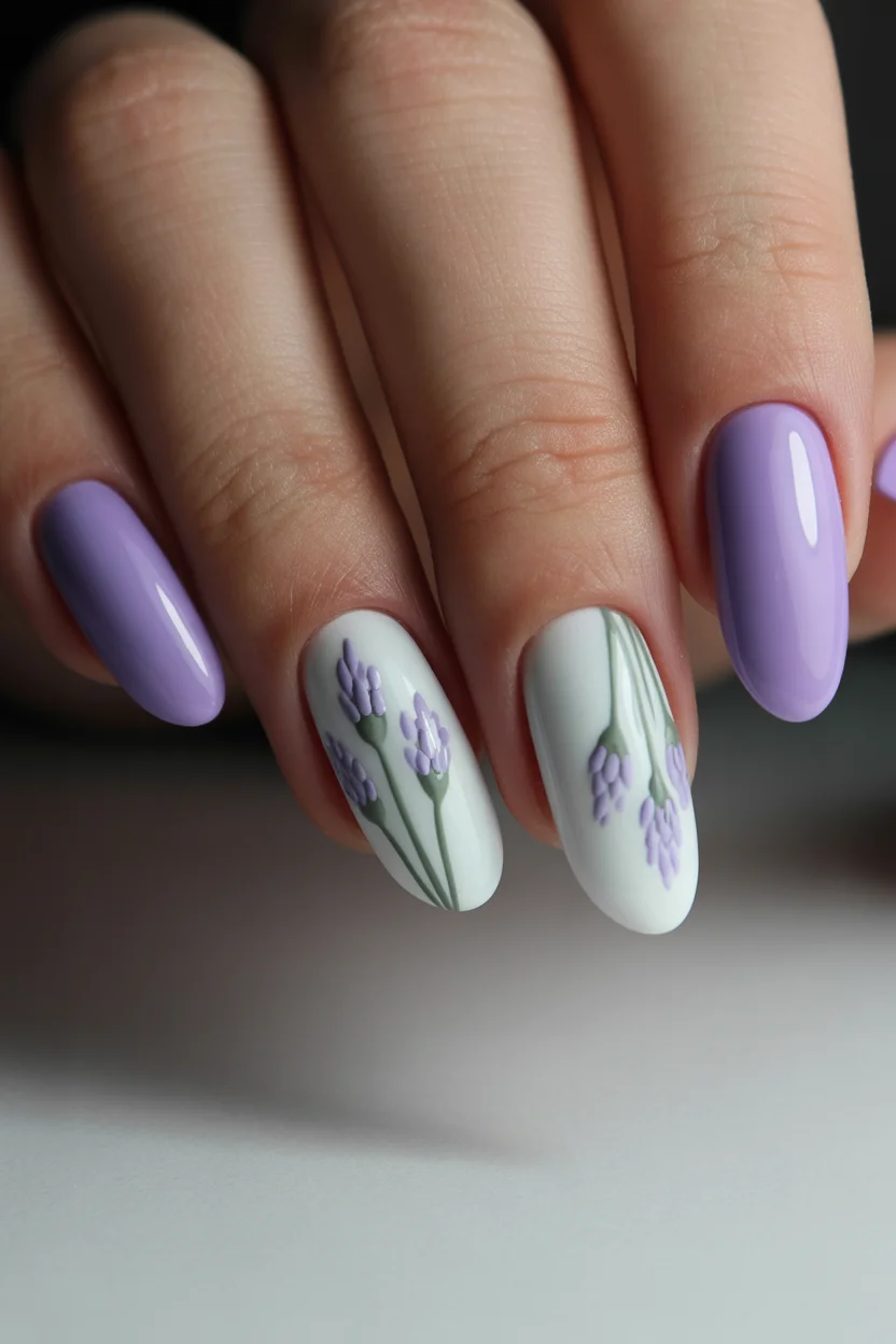 elegant spring floral nails 2026 lavender field minimal in 2
