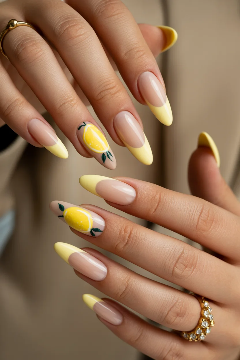 elegant spring floral nails 2026 lemon french bloom in 2