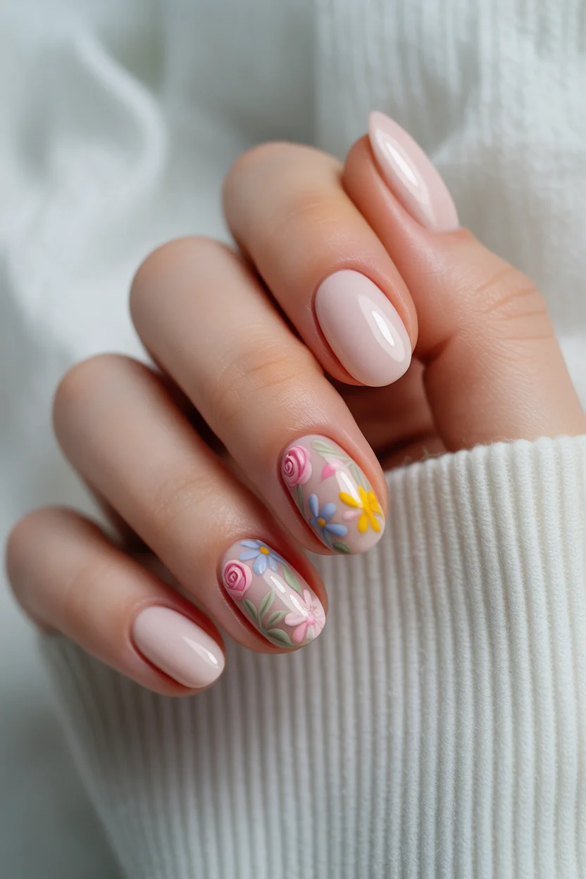 elegant spring floral nails 2026 blush garden short story in 10