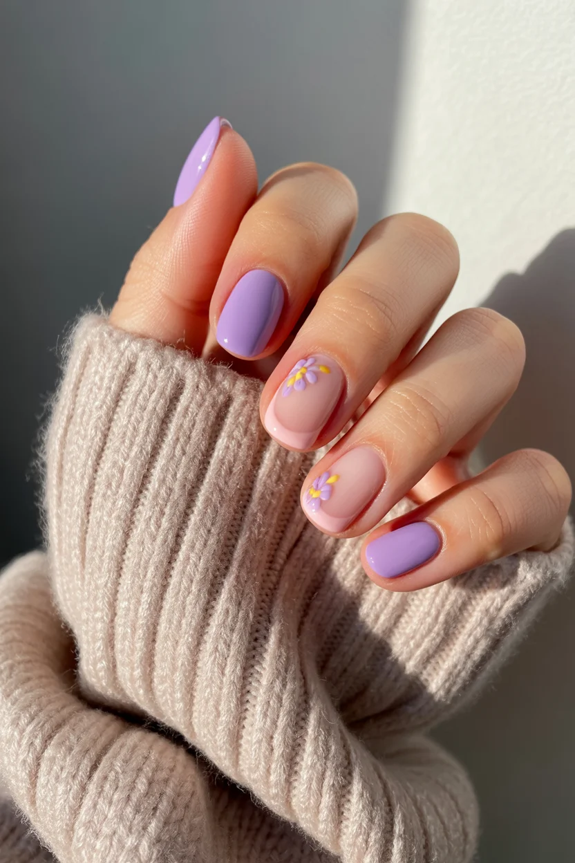 best spring nails square ideas 2026 soft lilac daisy minimalist mood 4