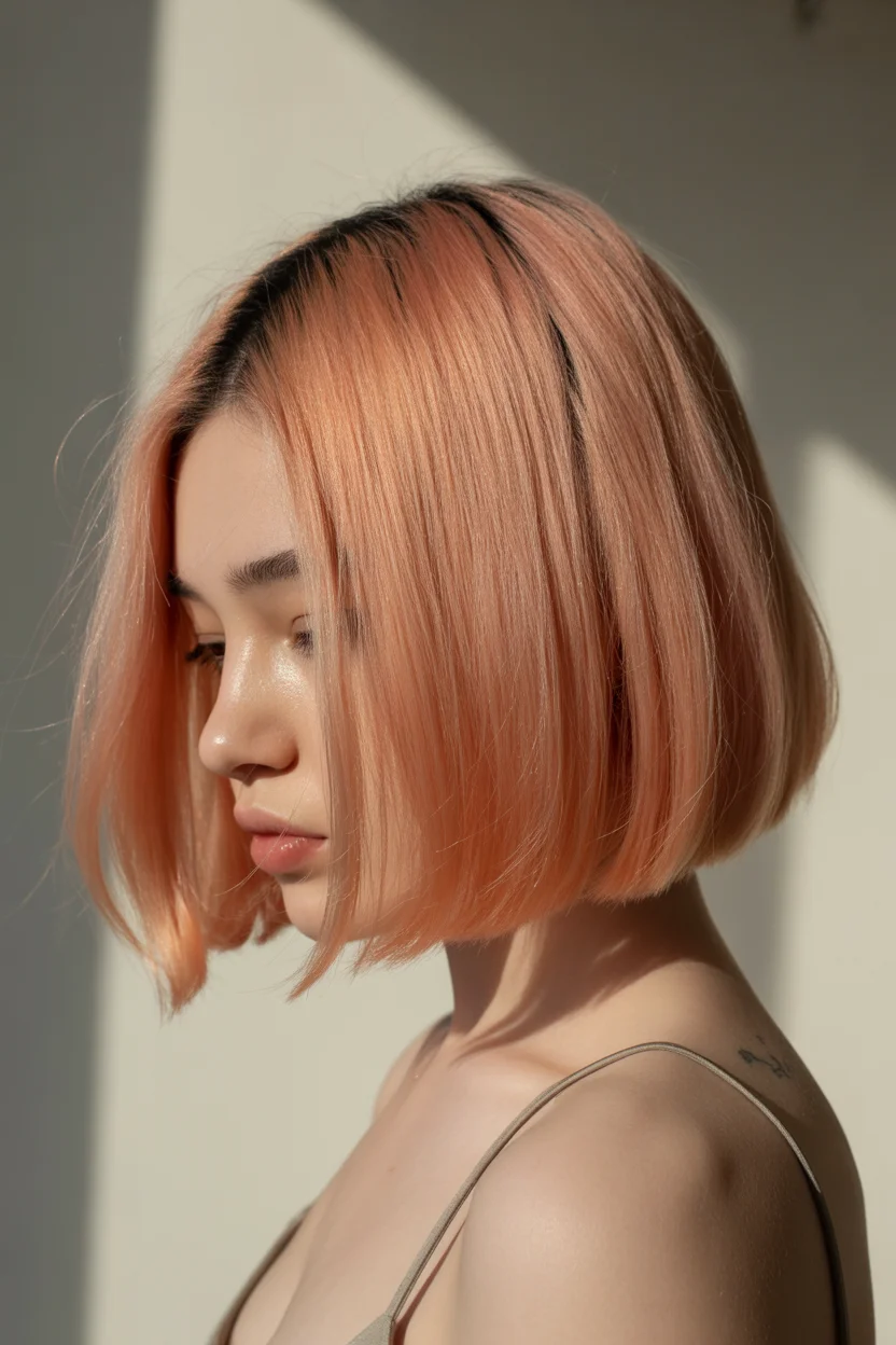 May Hair Color Ideas 2026 Soft Peach Precision Bob for a Trendy Short Reset 10