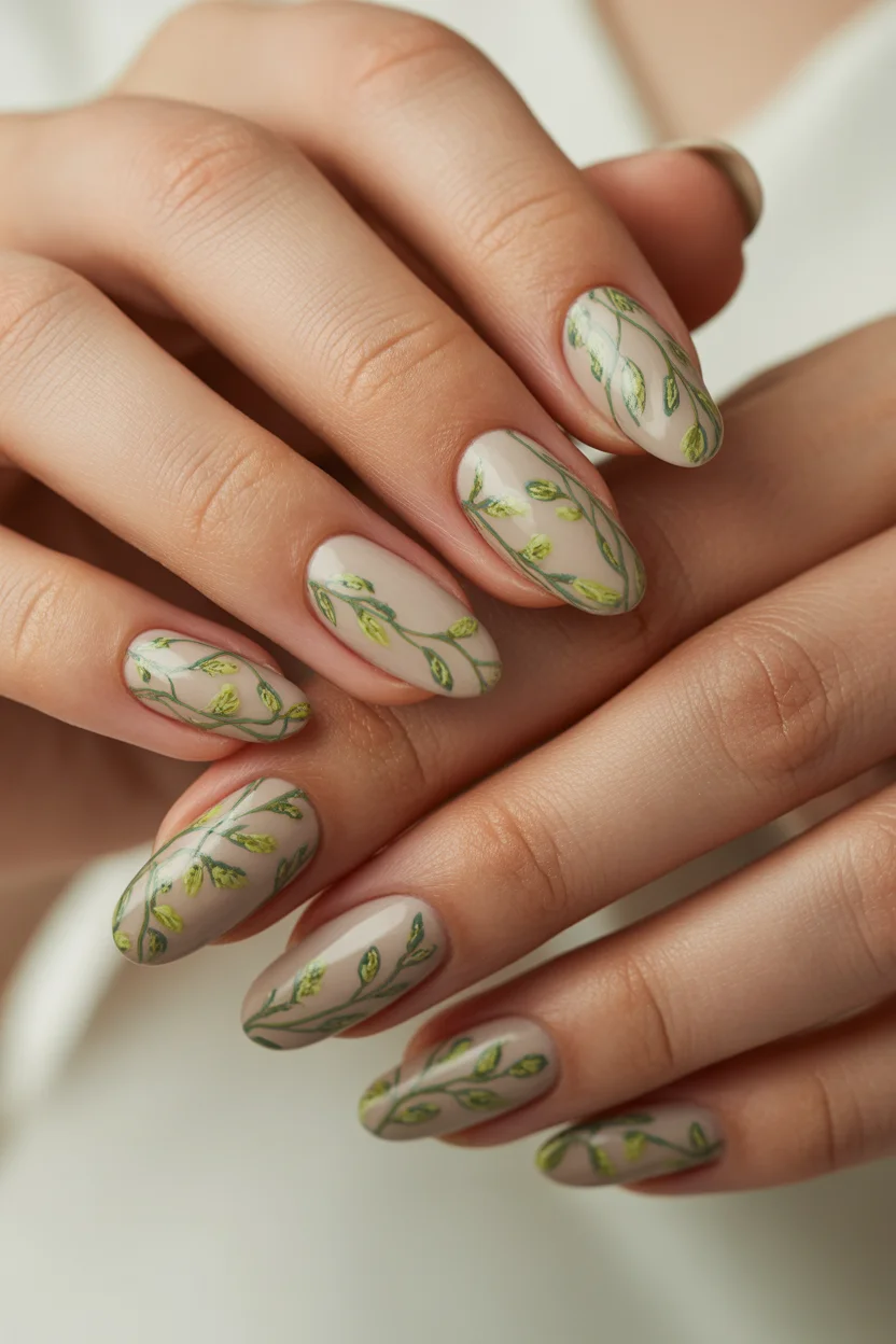 May Nails Ideas 2026 Soft Botanical Almond for a Modern Spring Mood