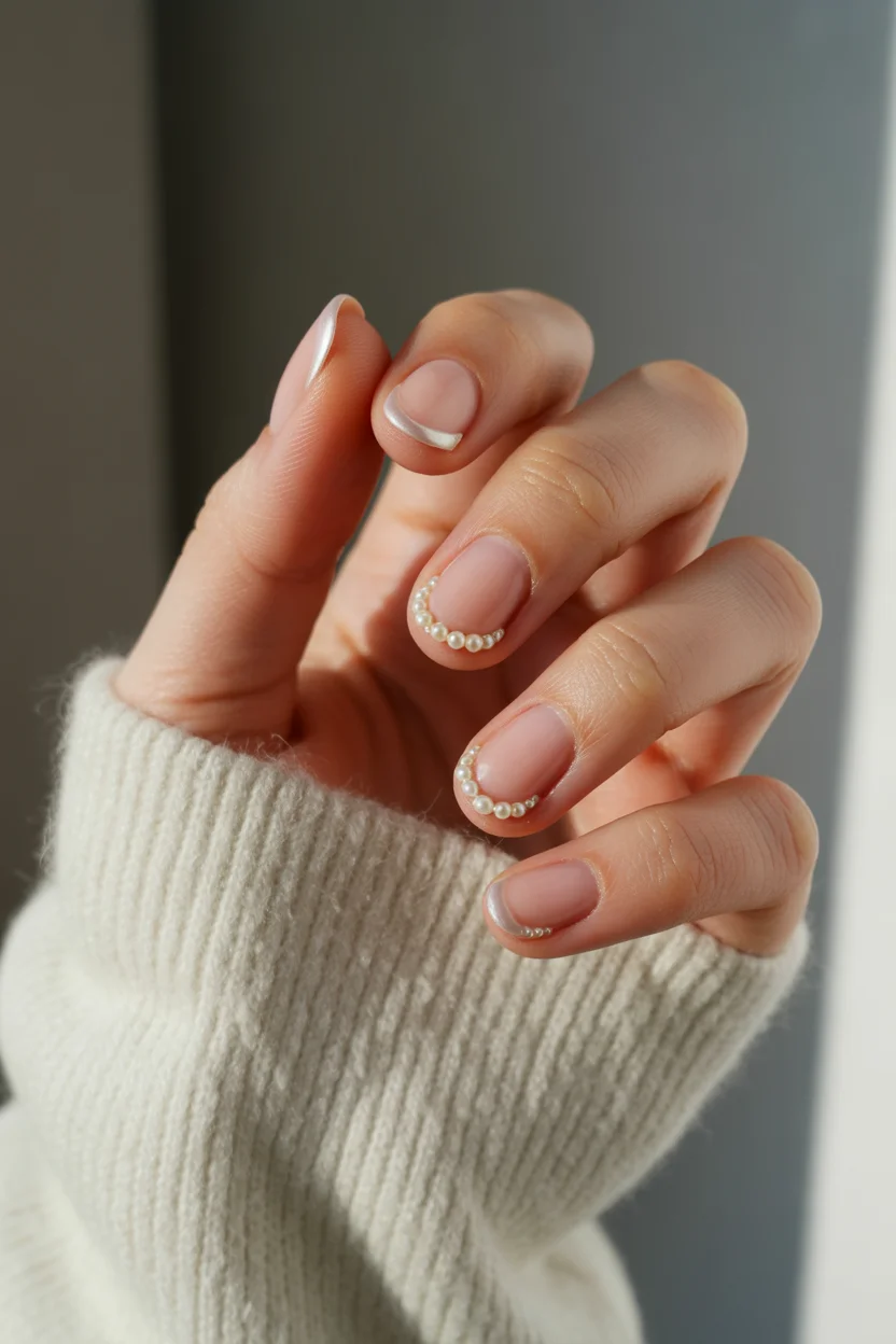May Nails Ideas 2026 Minimal Pearl Half Moon for Elevated Simplicity 15