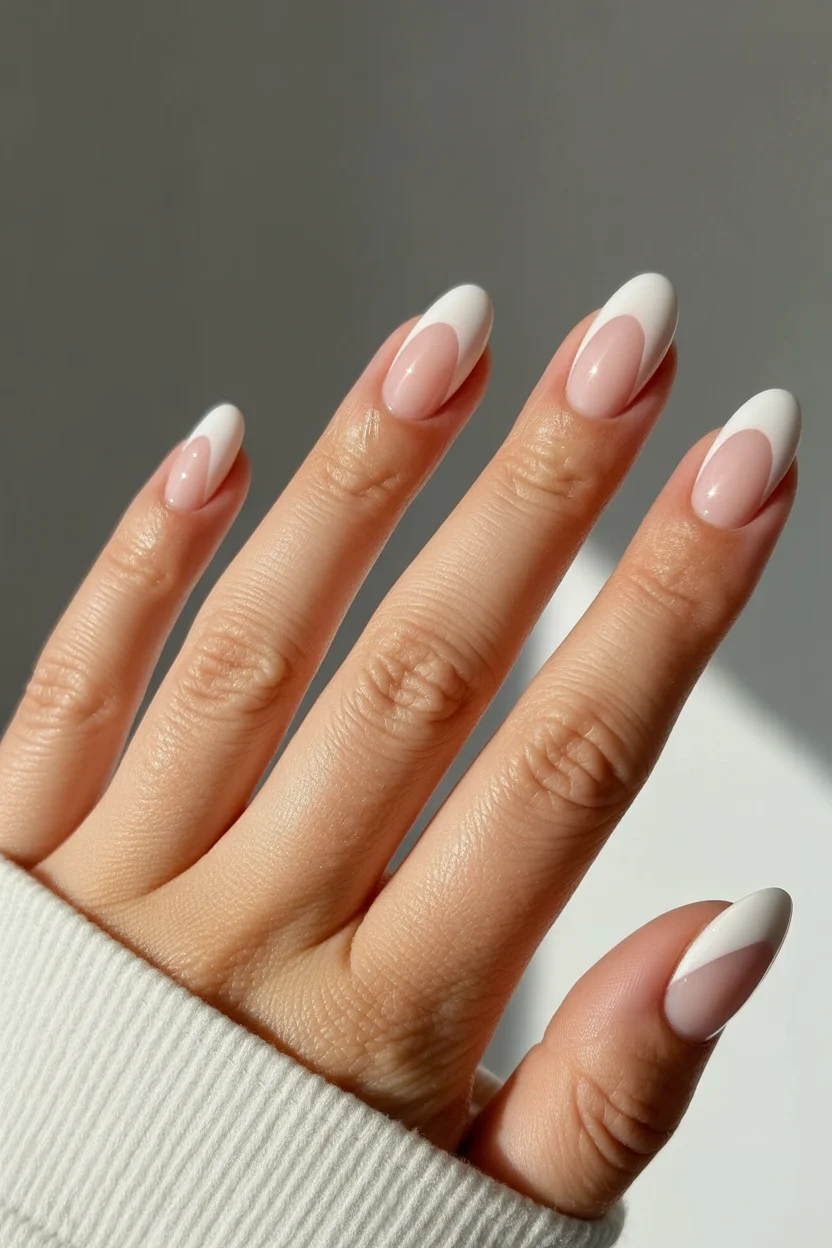 May Nails Ideas 2026 Modern Curved French in Milky White 16