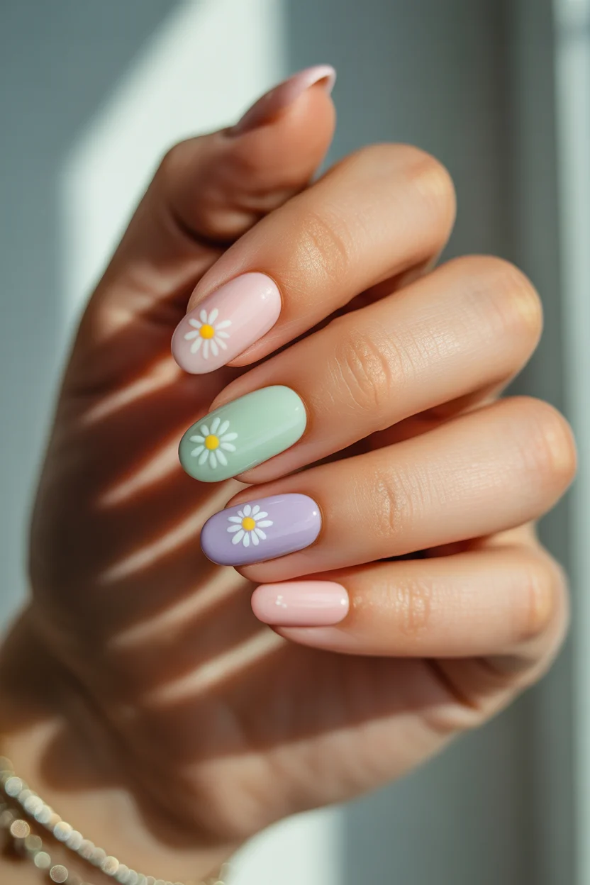 May Nails Ideas 2026 Pastel Daisy Mix for Soft Playful Color 20