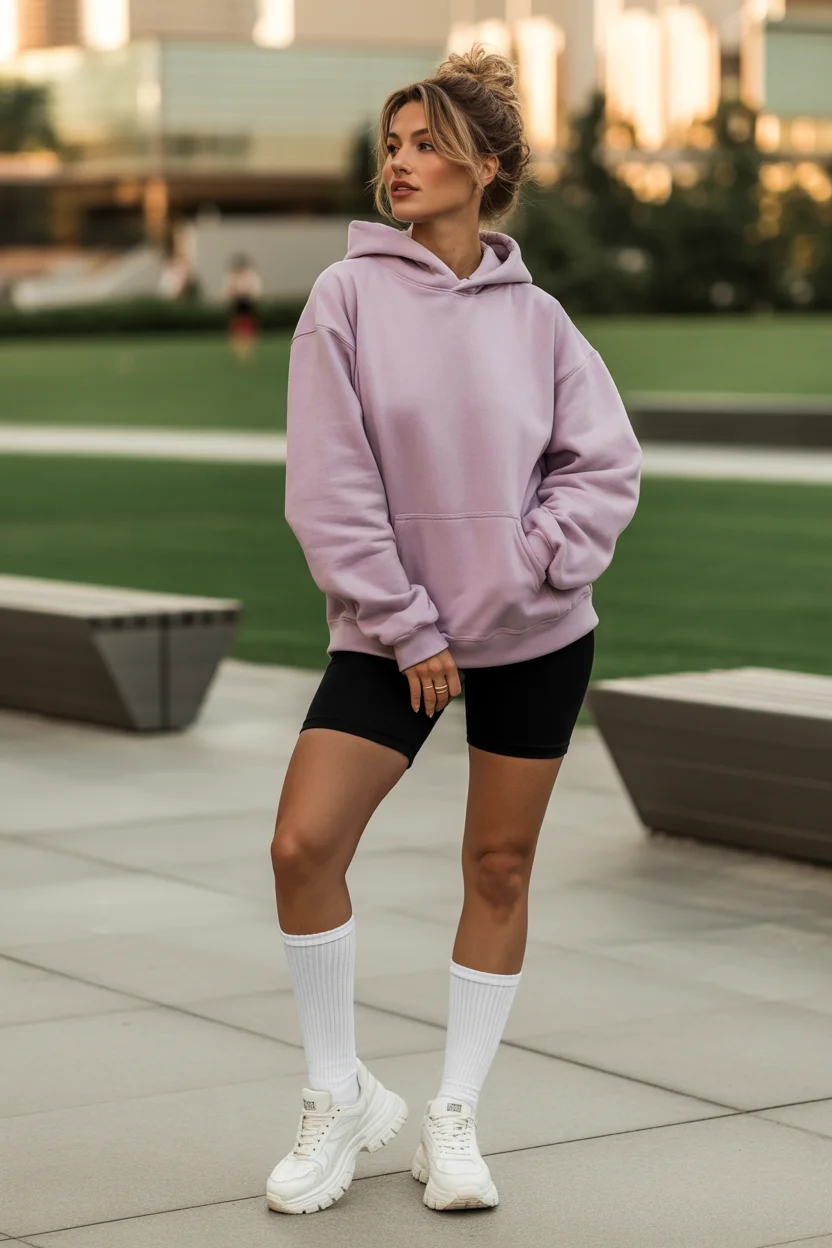 May outfits ideas 2026 Sporty Hoodie and Biker Shorts Reset 13