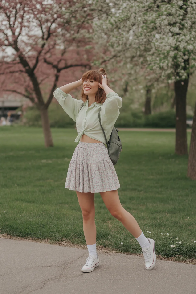 May outfits ideas 2026 Playful Mint Shirt and Floral Mini 17