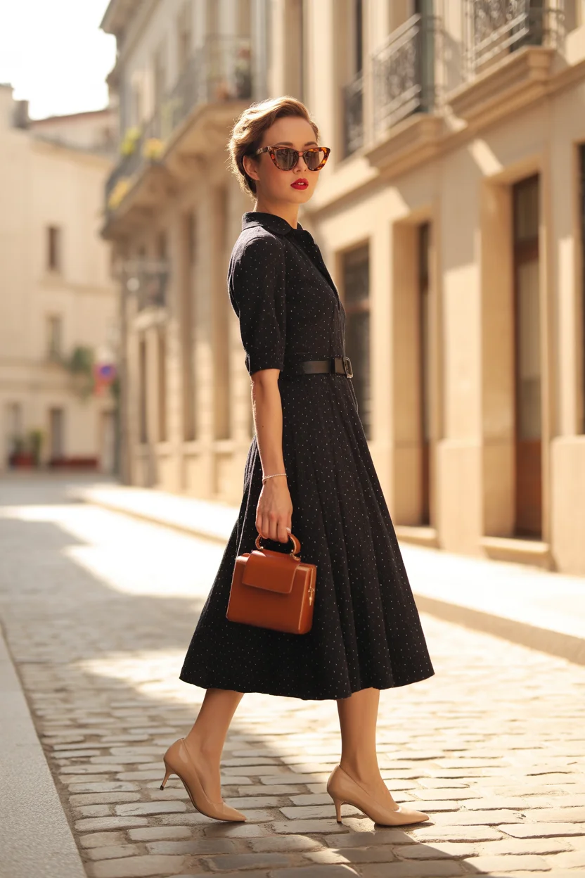 May outfits ideas 2026 Polished Black Midi for City Confidence