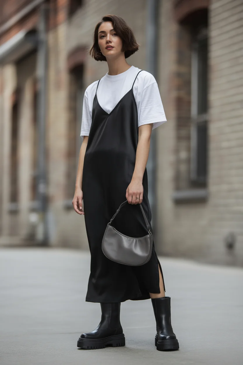 May outfits ideas 2026 Layered Slip Dress with Street Edge
