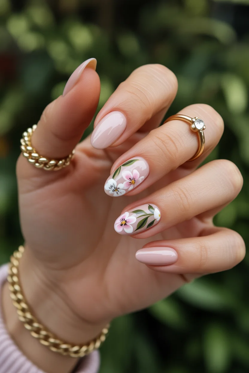 modern spring wedding nails 2026 romantic blush almond blossom nails 10