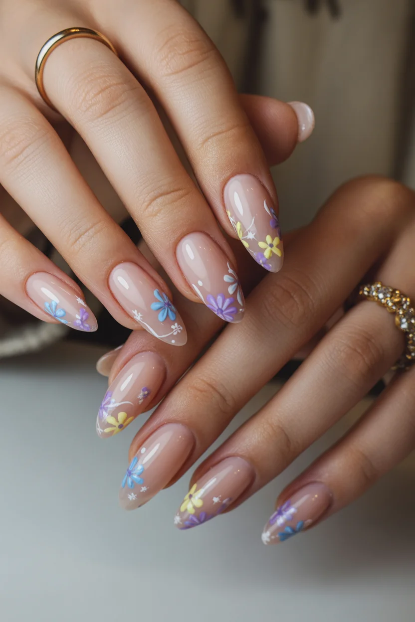 modern spring wedding nails 2026 pastel wildflower almond nails 8