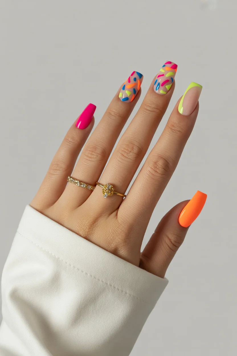 best spring nails square ideas 2026 neon pop art square energy