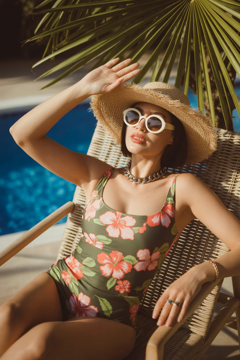 one piece swimsuit ideas summer 2026 Tropical Olive with Modern Glam