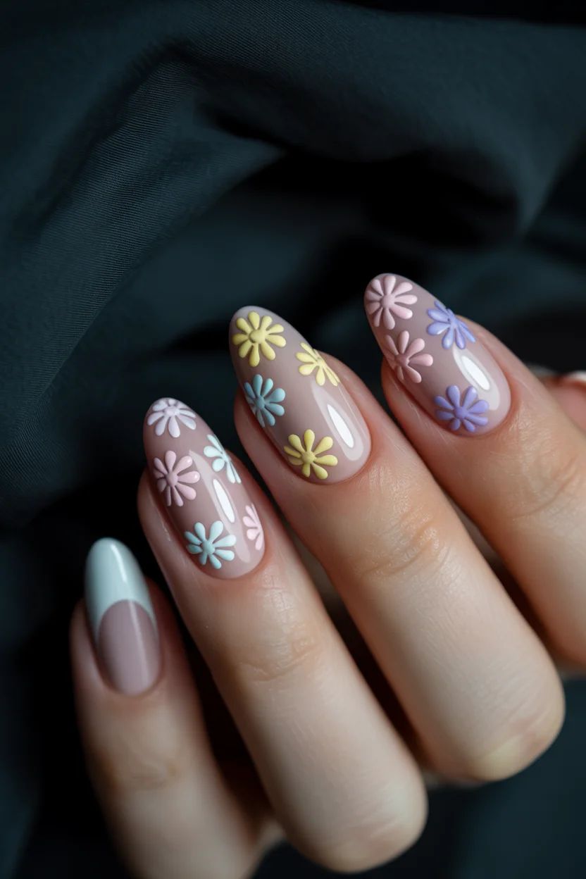 elegant spring floral nails 2026 pastel daisy meadow in 6