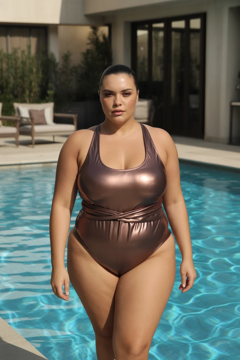 plus size swimsuit Summer 2026 Metallic Bronze One Piece with Sculpted Wrap Waist 13