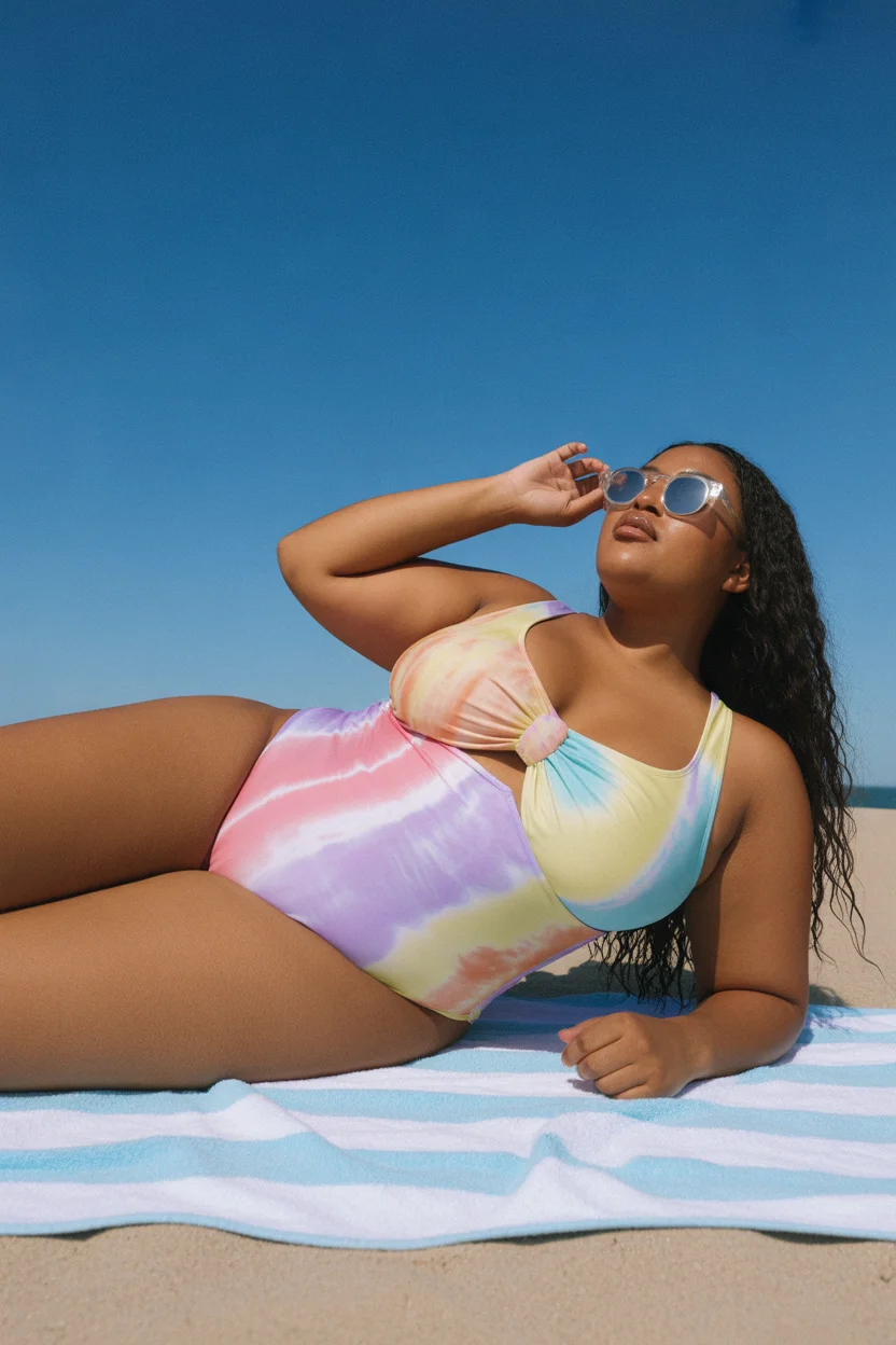 plus size swimsuit Summer 2026 Pastel Tie Dye One Piece with Retro Summer Energy 15