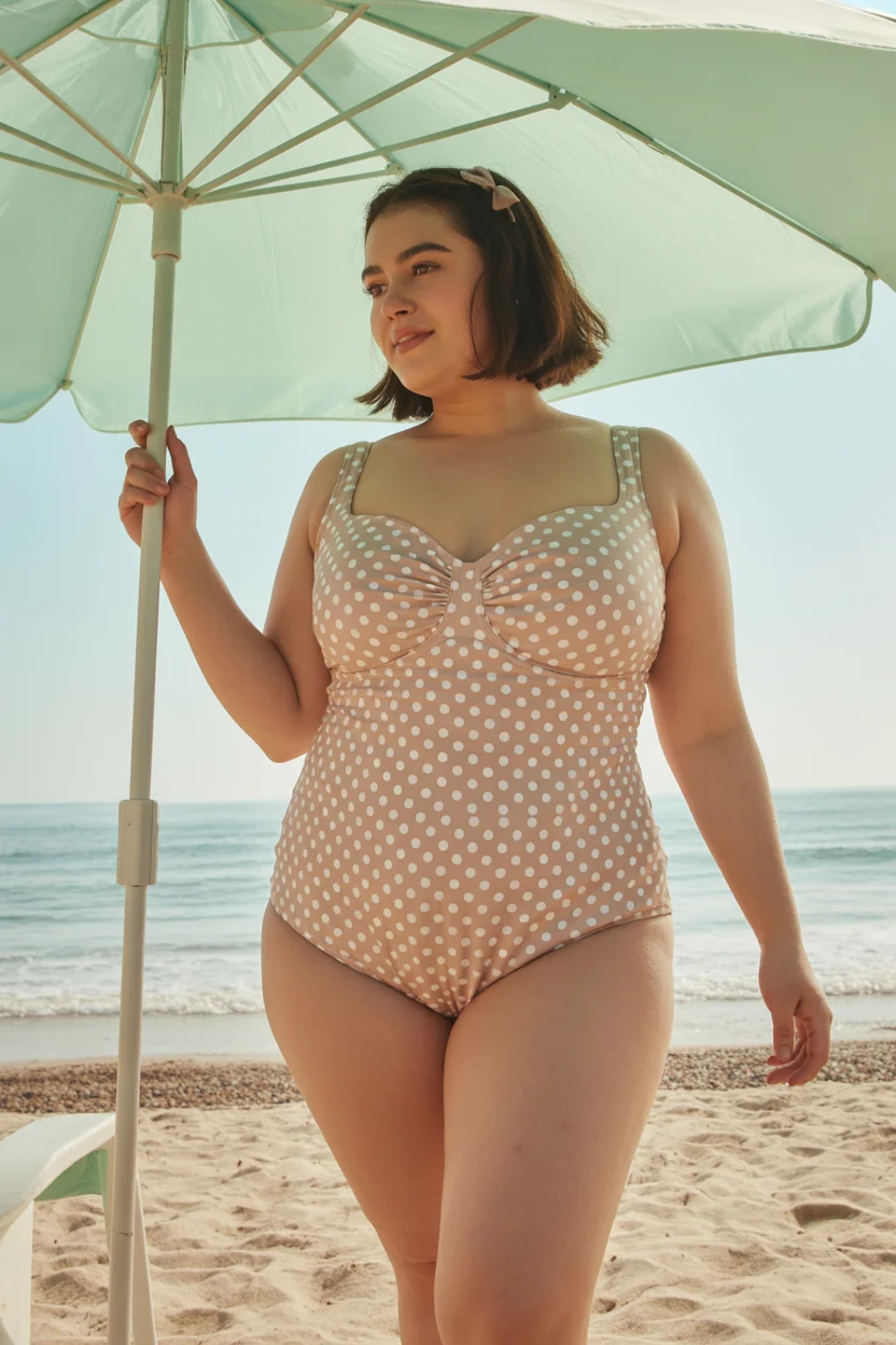 plus size swimsuit Summer 2026 Retro Polka Dot One Piece with Vintage Charm 19
