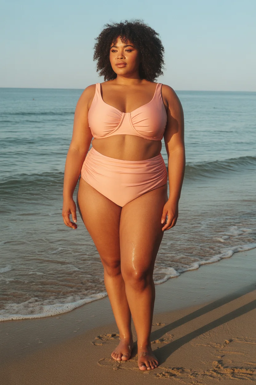 plus size swimsuit Summer 2026 Soft Blush High Waisted Bikini with Gentle Structure