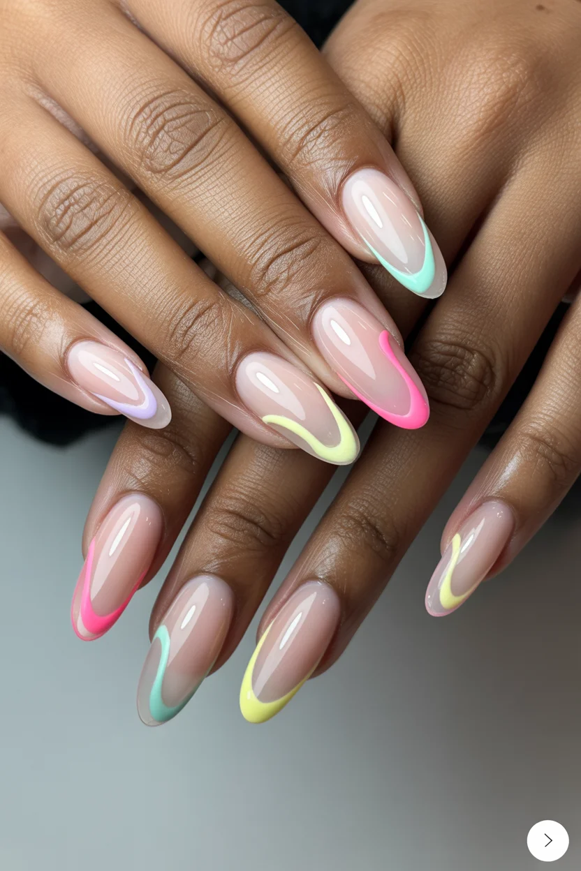 simple easy spring nail designs 2026 soft pastel french almond