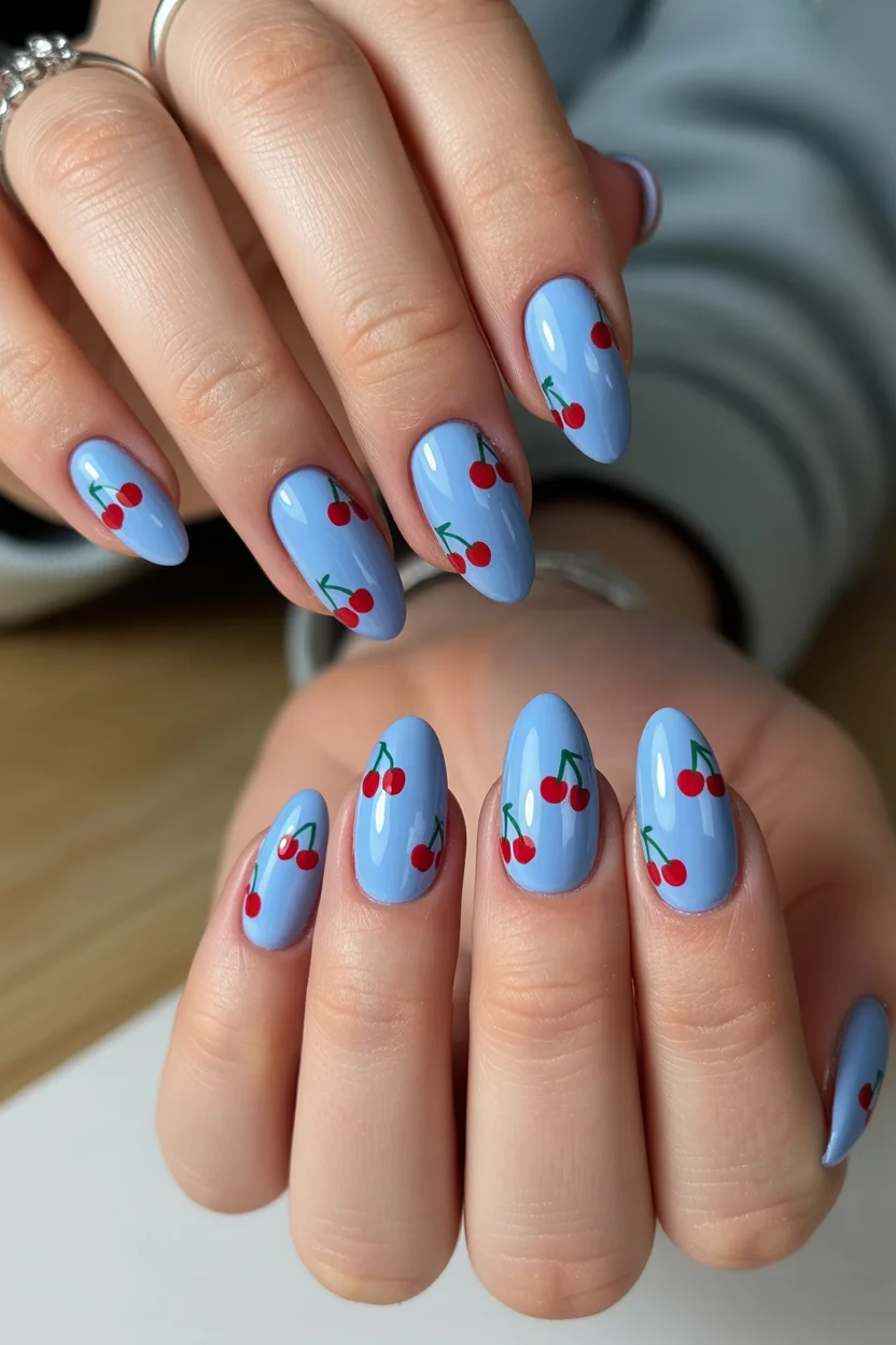 simple easy spring nail designs 2026 blue cherry manicure