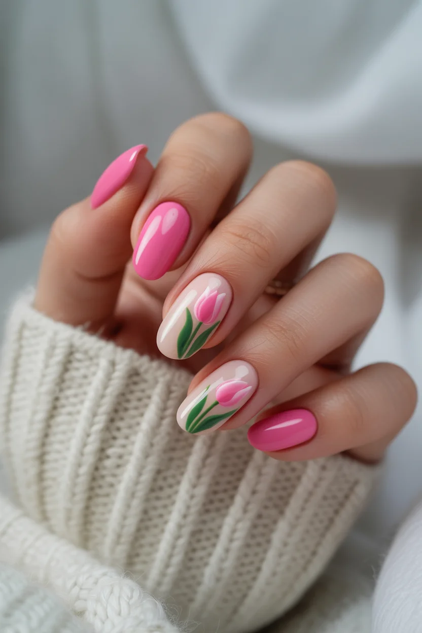 simple easy spring nail designs 2026 pastel swirl floral almond