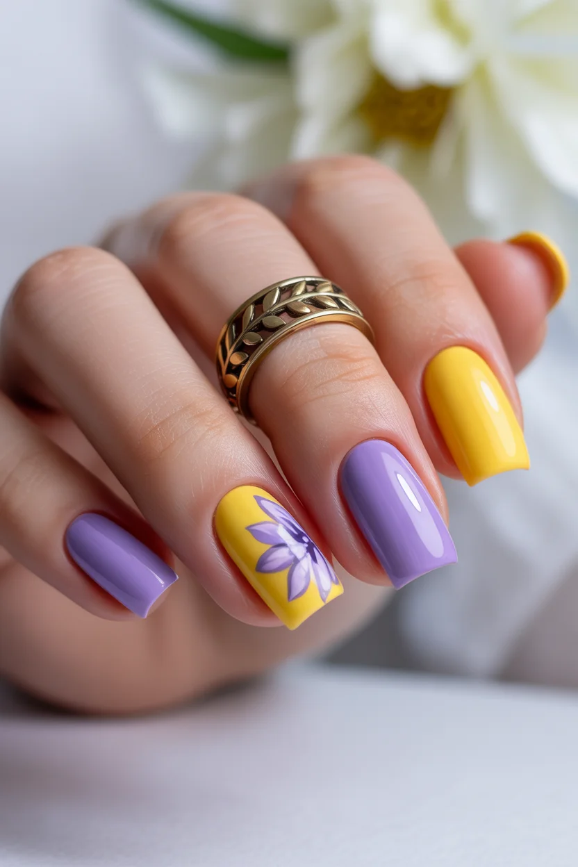 simple easy spring nail designs 2026 yellow daisy almond nails