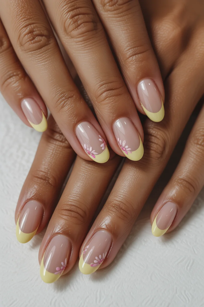 simple easy spring nail designs 2026 yellow french floral nails