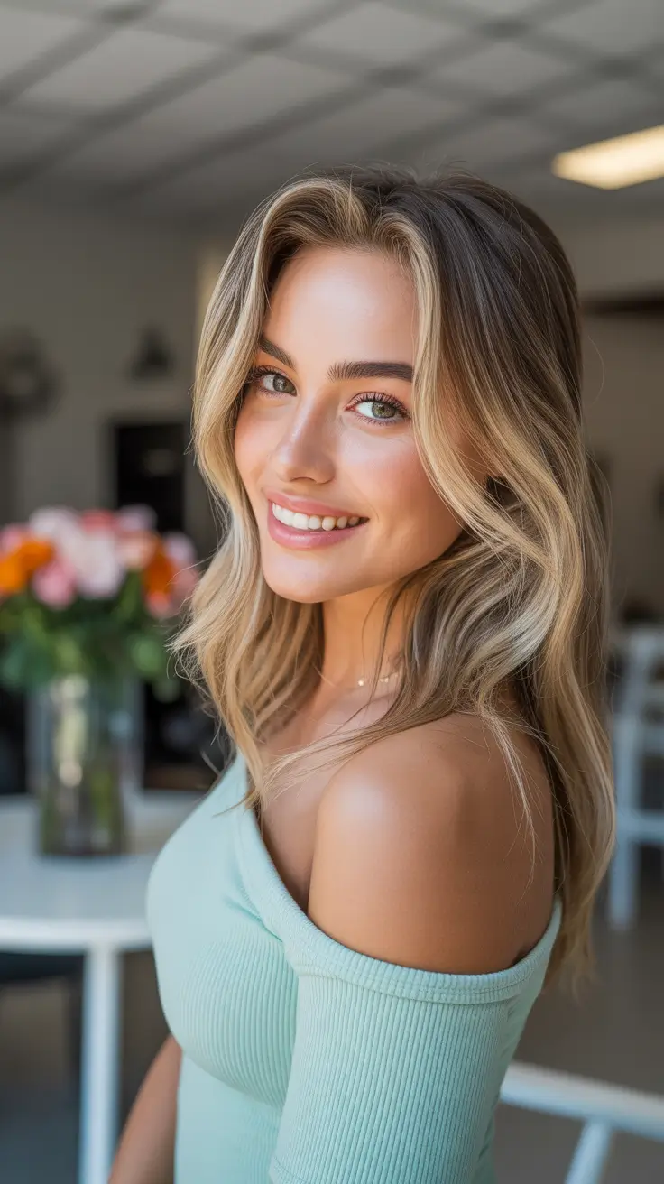 soft spring dark blonde hair color inspiration 2026 sunlit beige dark blonde with soft face frame 18