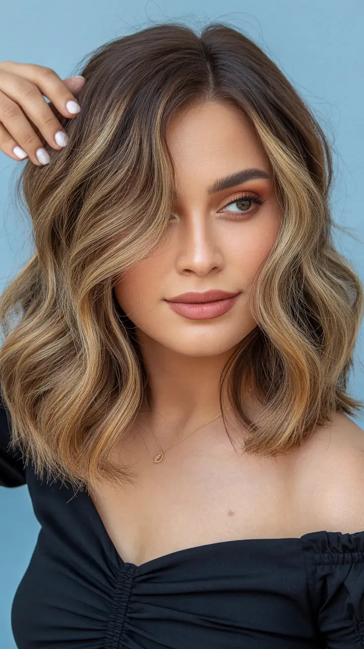 soft spring dark blonde hair color inspiration 2026 textured dark blonde lob with dimensional balayage
