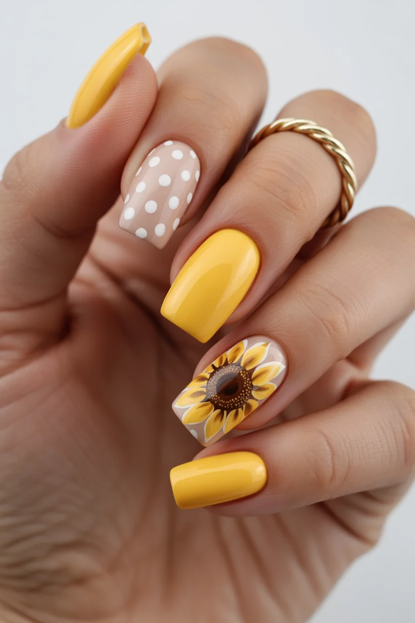 elegant spring floral nails 2026 sunny square sunflower in 00