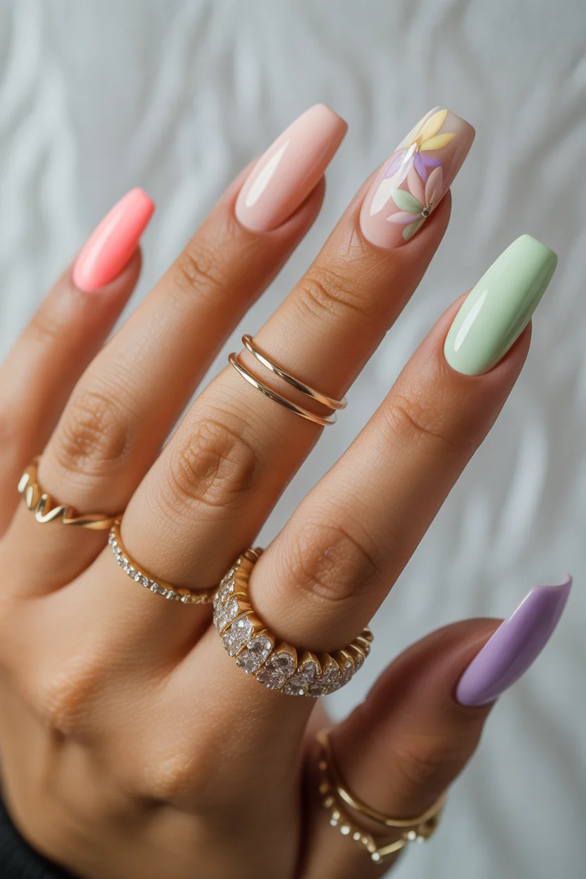 best spring nails square ideas 2026 soft pastel garden coffin square 1