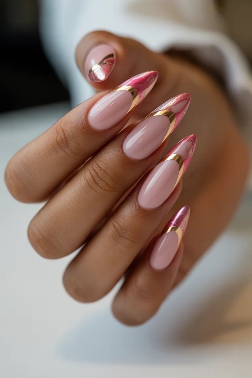 stylish spring hot pink nails 2026 chrome french design 13
