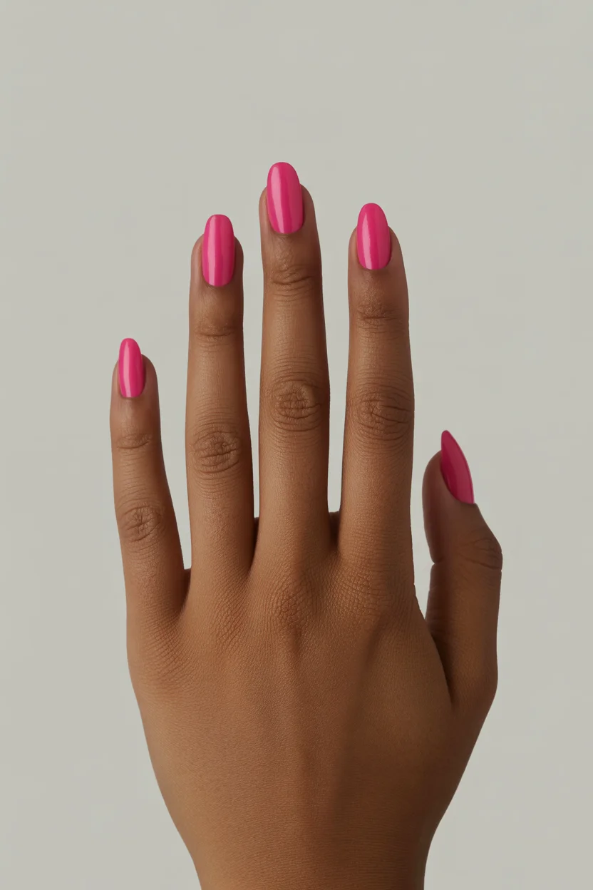 stylish spring hot pink nails 2026 minimal glossy almond nails 20