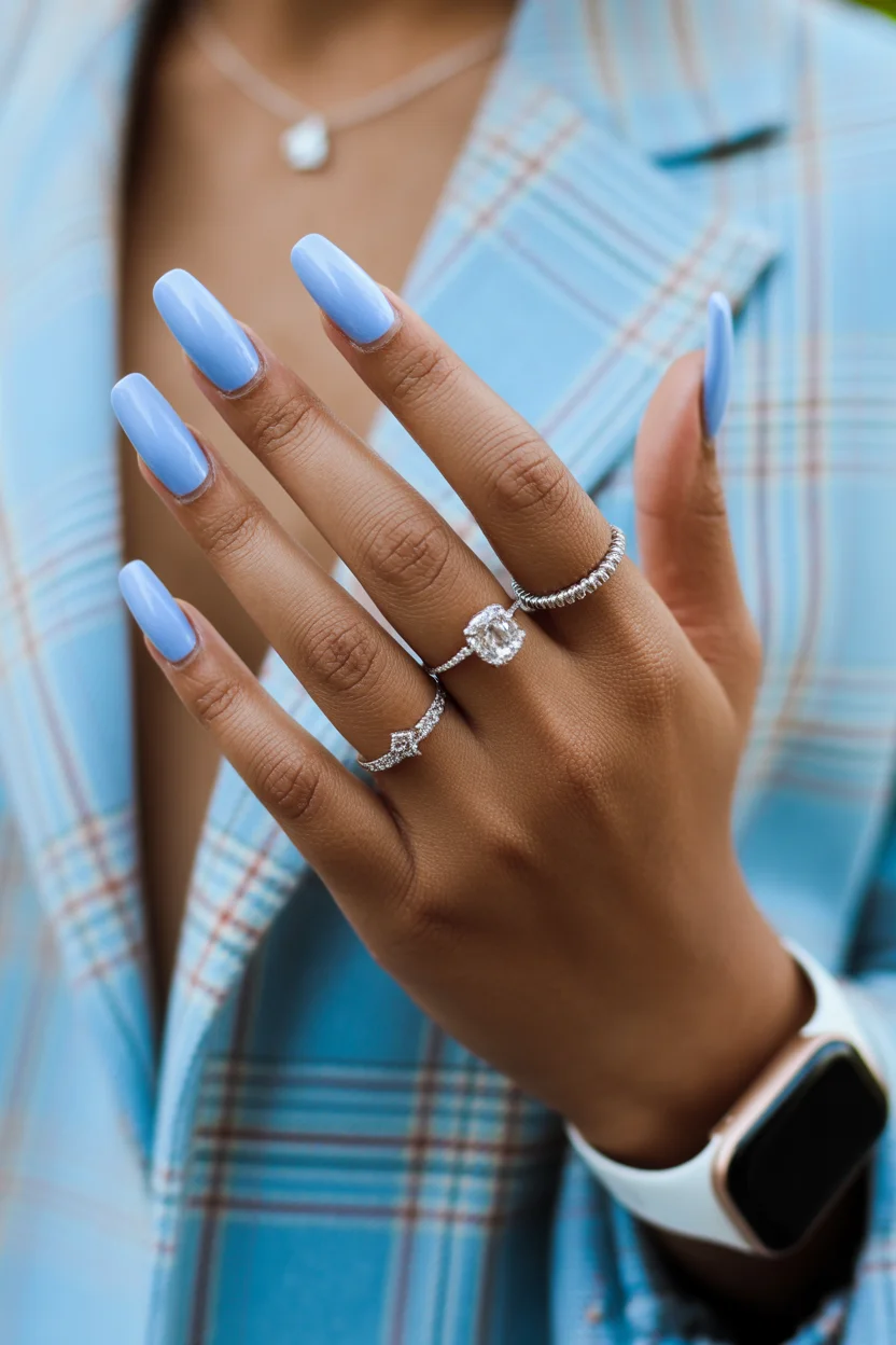 stylish spring nails for brown skin 2026 Sky Blue Long Gel Statement 10