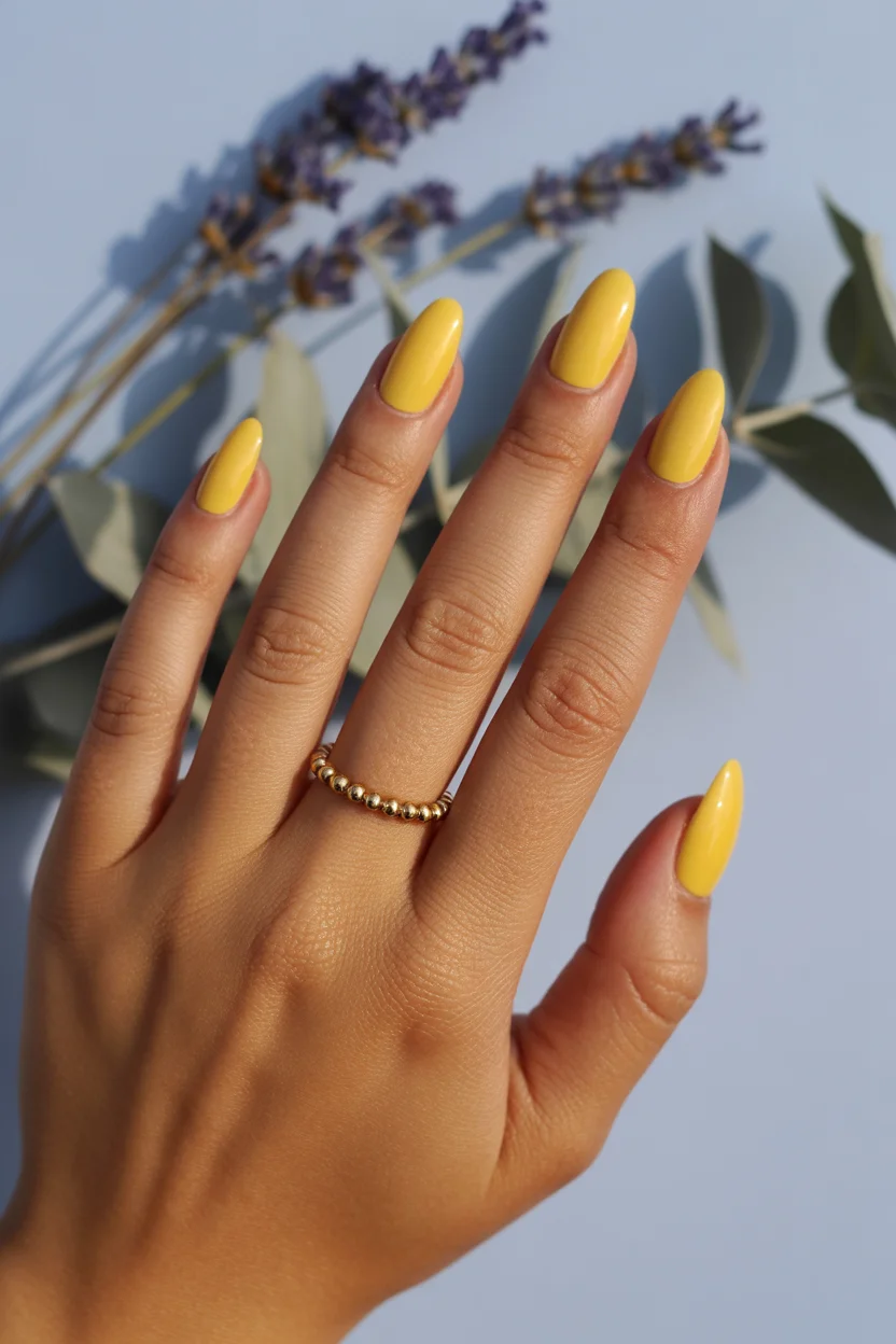 stylish spring nails for brown skin 2026 Soft Butter Yellow Almond 15