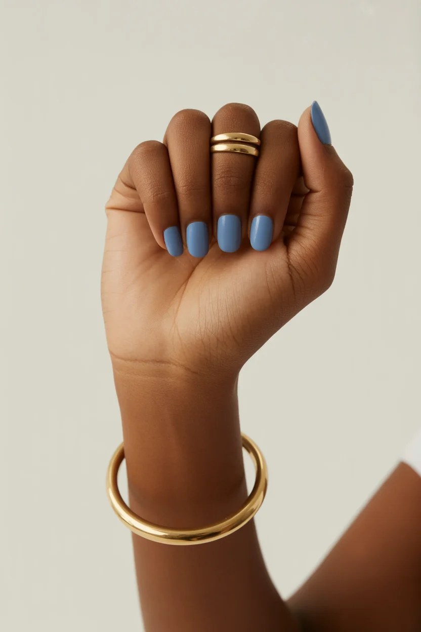 stylish spring nails for brown skin 2026 Dusty Blue Short Matte 20