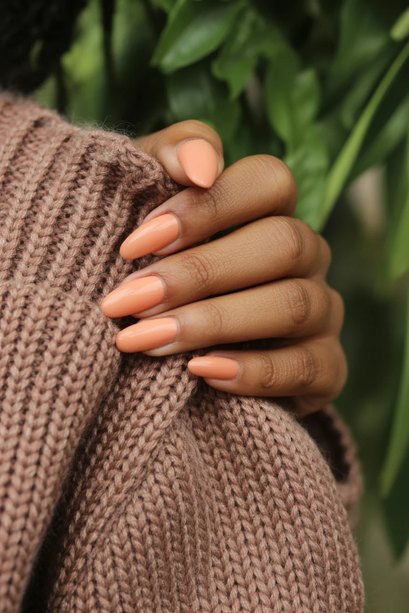 stylish spring nails for pale skin 2026 Soft Peach Almond Glow That Warms Pale Undertones