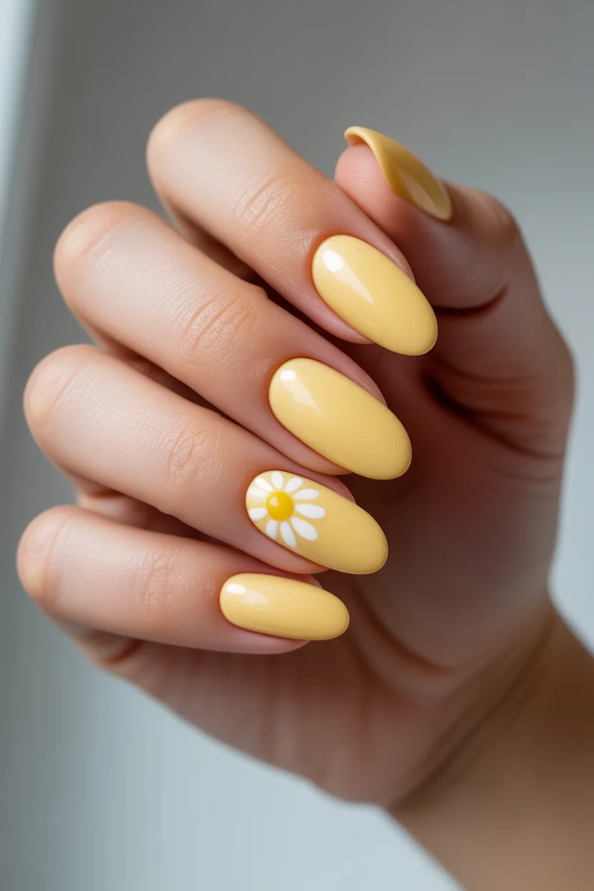 stylish spring nails for pale skin 2026 Butter Daisy Almond - 20