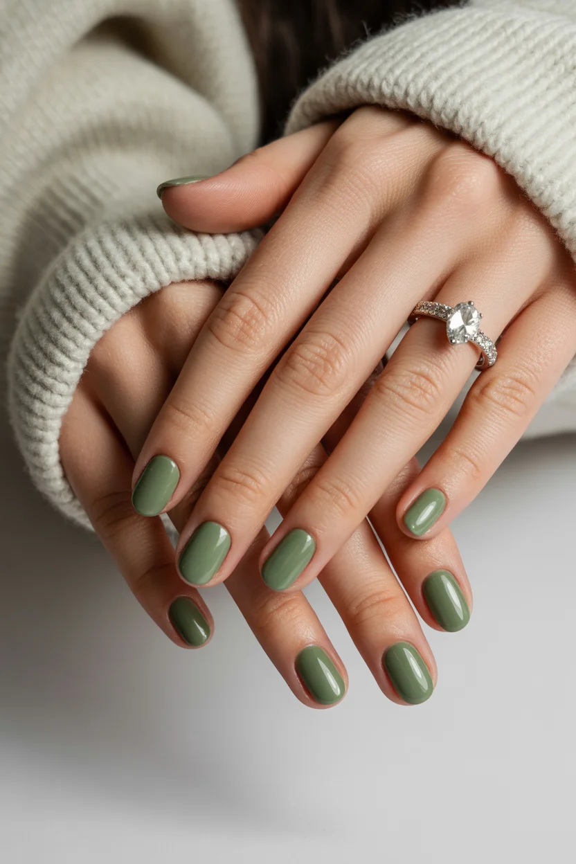 stylish spring nails for pale skin 2026 Muted Sage Short Nails for Effortless Everyday Chic