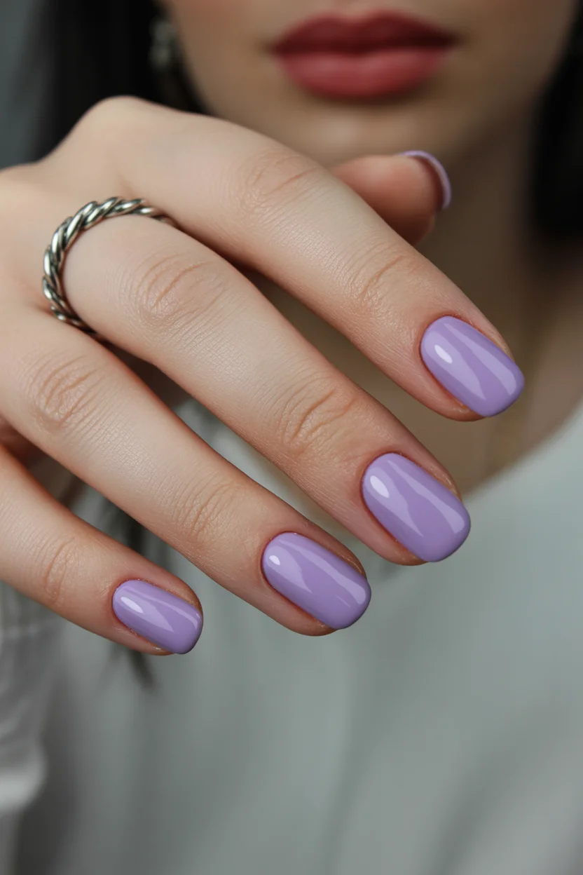 stylish spring nails for pale skin 2026 Soft Lavender Cream That Brightens Fair Complexions