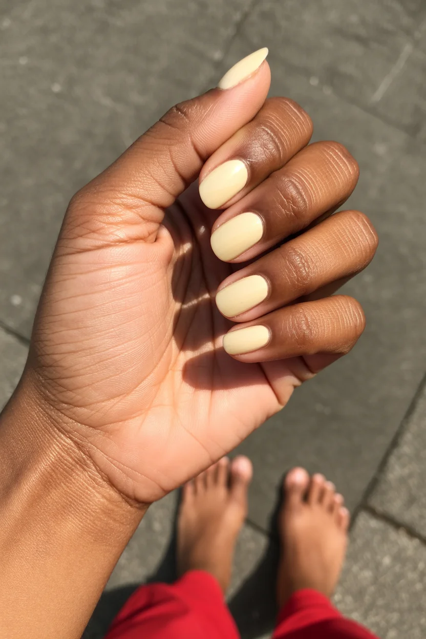 stylish spring nails for tan skin 2026 Buttercream Short Square Minimalism
