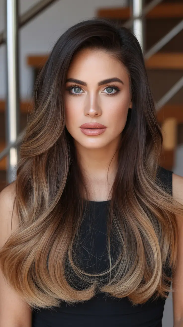 stylish spring ombre hair color 2026 classic brunette caramel sweep 10